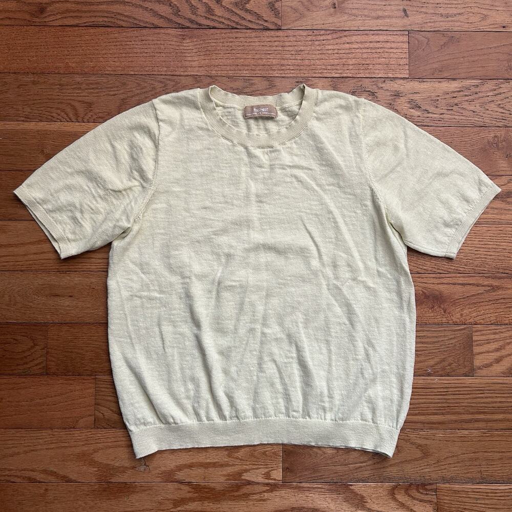 Free People Free-est Linen Knit Short Sleeve Sweater Shirt Top Large